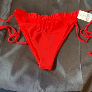 Ruffle top red with tags bikini bottoms XL